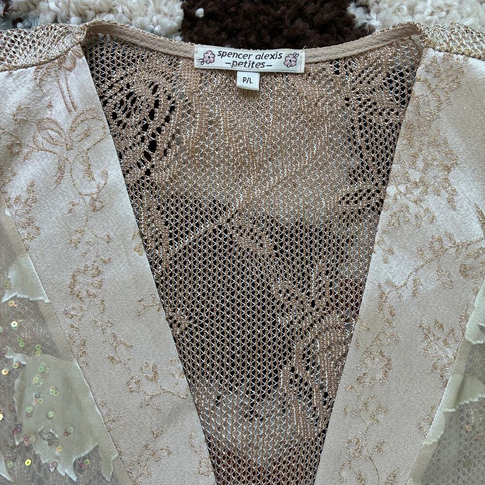 Spencer Alexis Vintage Floral Goldtone Lace Kimono Jacket Frog Closure Size L - Picture 5 of 8